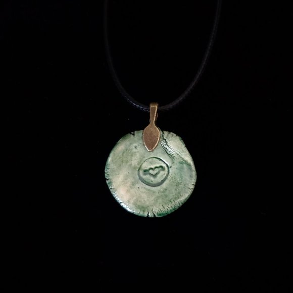 Handmade Ceramic Teak Green Sun Pendant Necklace, Sol Pendant - Picture 6 of 6